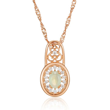 New Filled 14K Rose Gold Flower Design Oval Cut AAA Zircon Emerald Crystal Necklace - Luxury  Jewellery